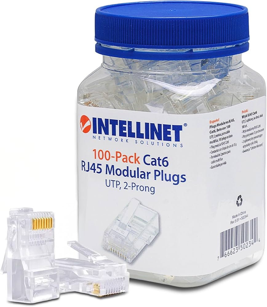 PLUG MODULAR RJ45 UTP CAT6 MULTIFILAR BOTE CON 100 PIEZAS